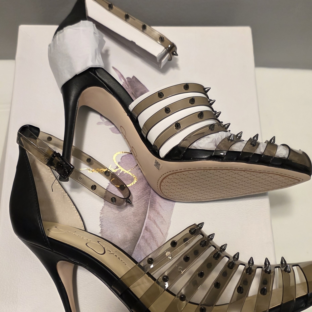 Studded Black and Silver Women's Heels - Picture 4 of 6